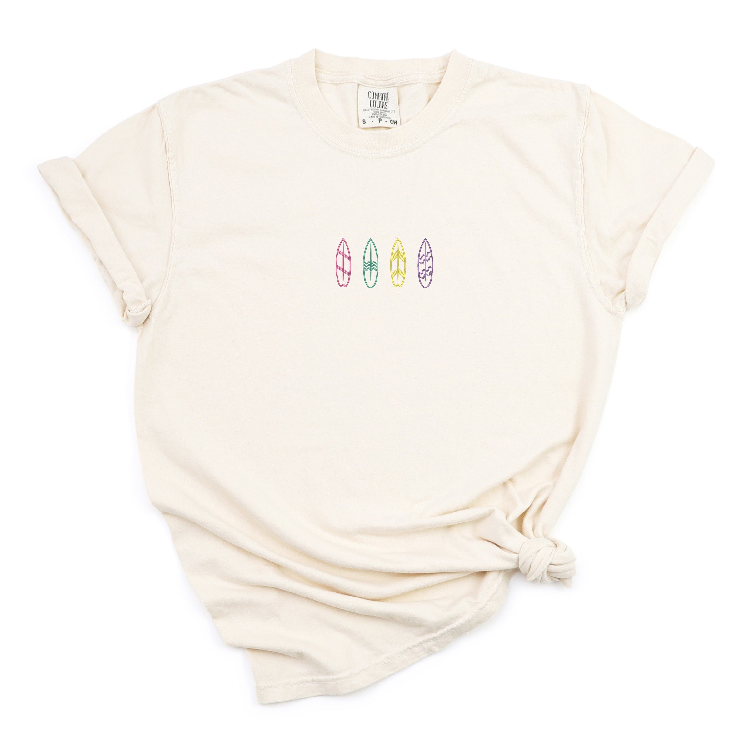 Embroidered Surf Boards - Women's Garment Dyed Graphic T-Shirt