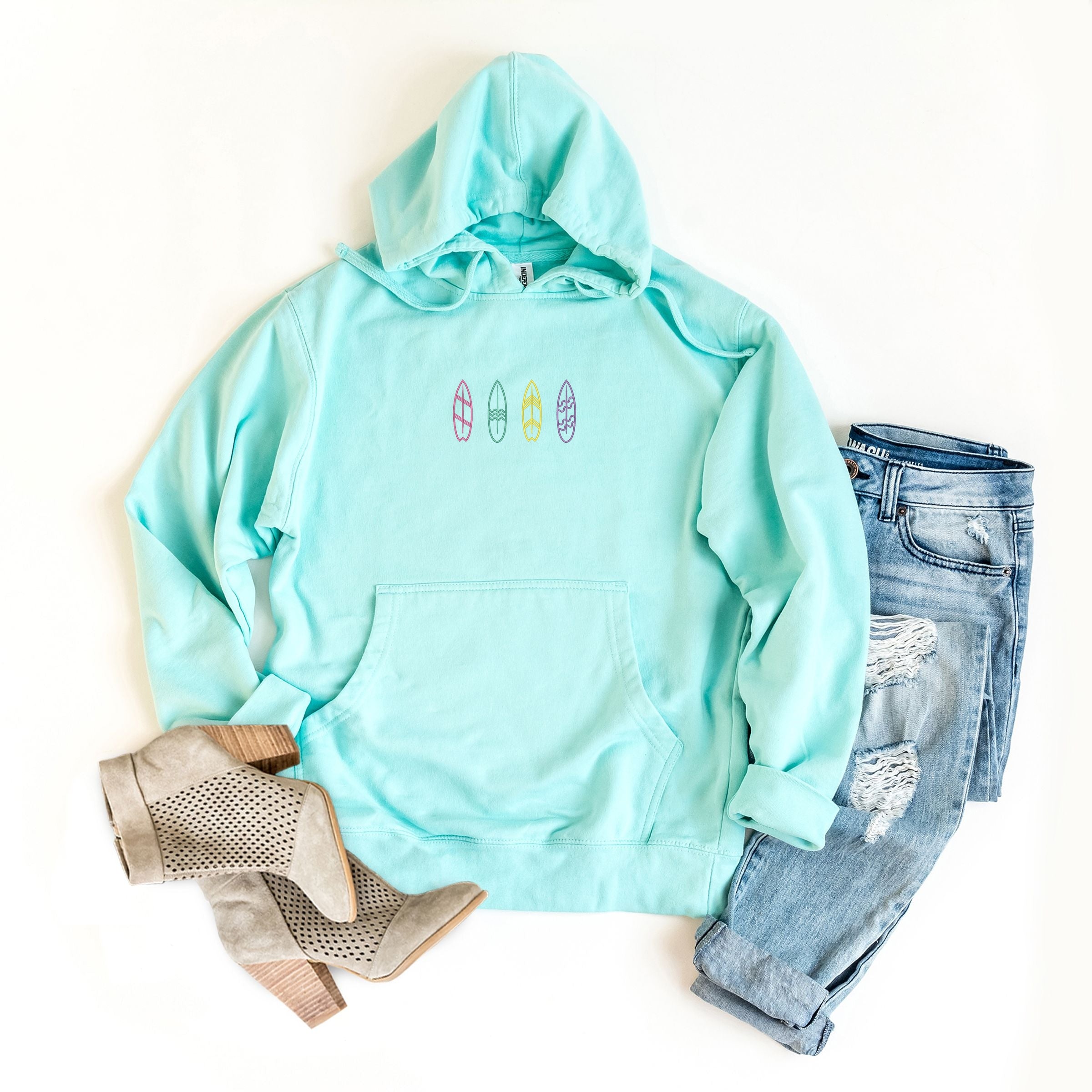 Embroidered Surf Boards - Women's Graphic Hoodie