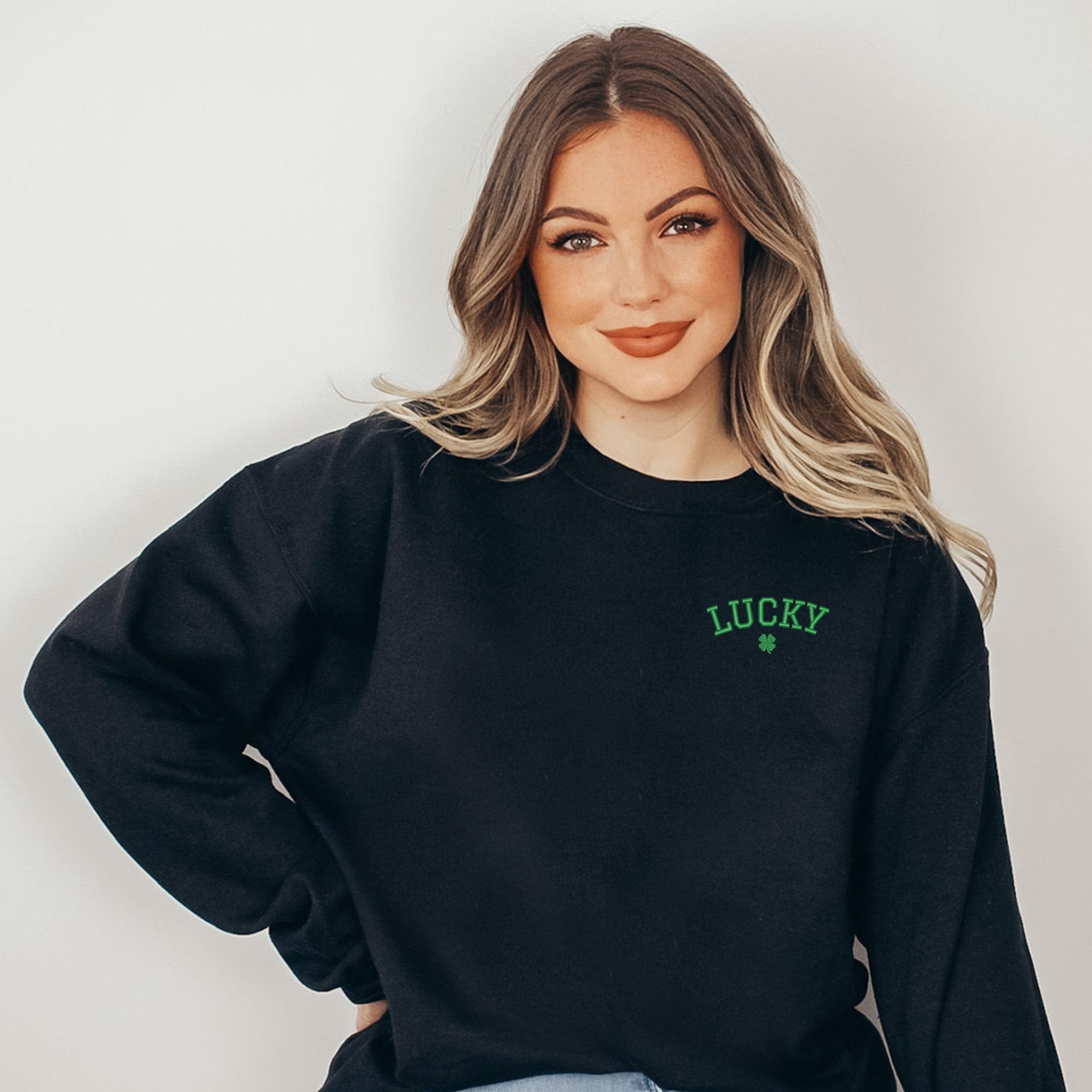 Embroidered Lucky Clover - Women's Graphic Sweatshirt
