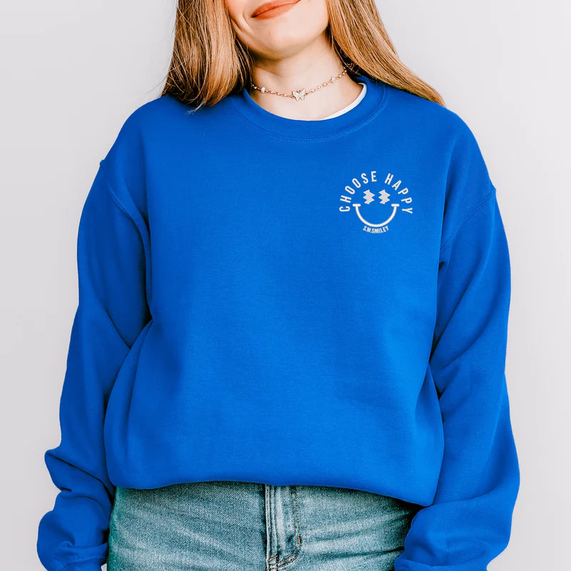 S.W.Smiley Embroidered Choose Happy Lightning Face - Women's Graphic Sweatshirt