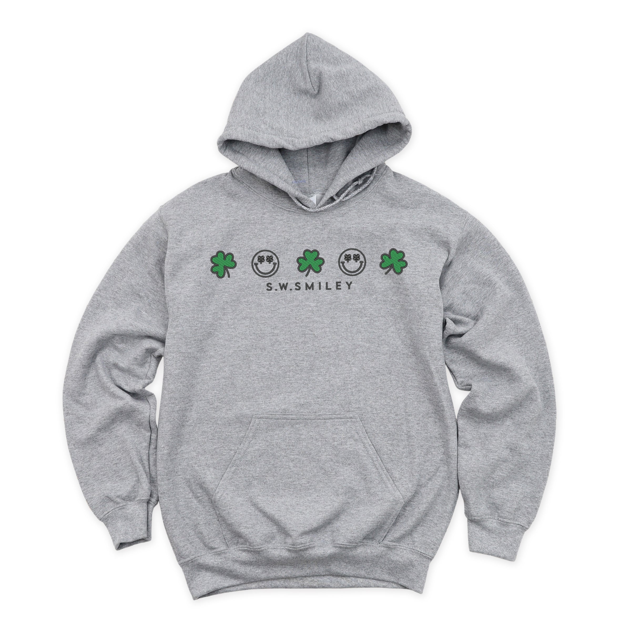 Embroidered S.W. Smiley Clovers Row - Women's Graphic Hoodie