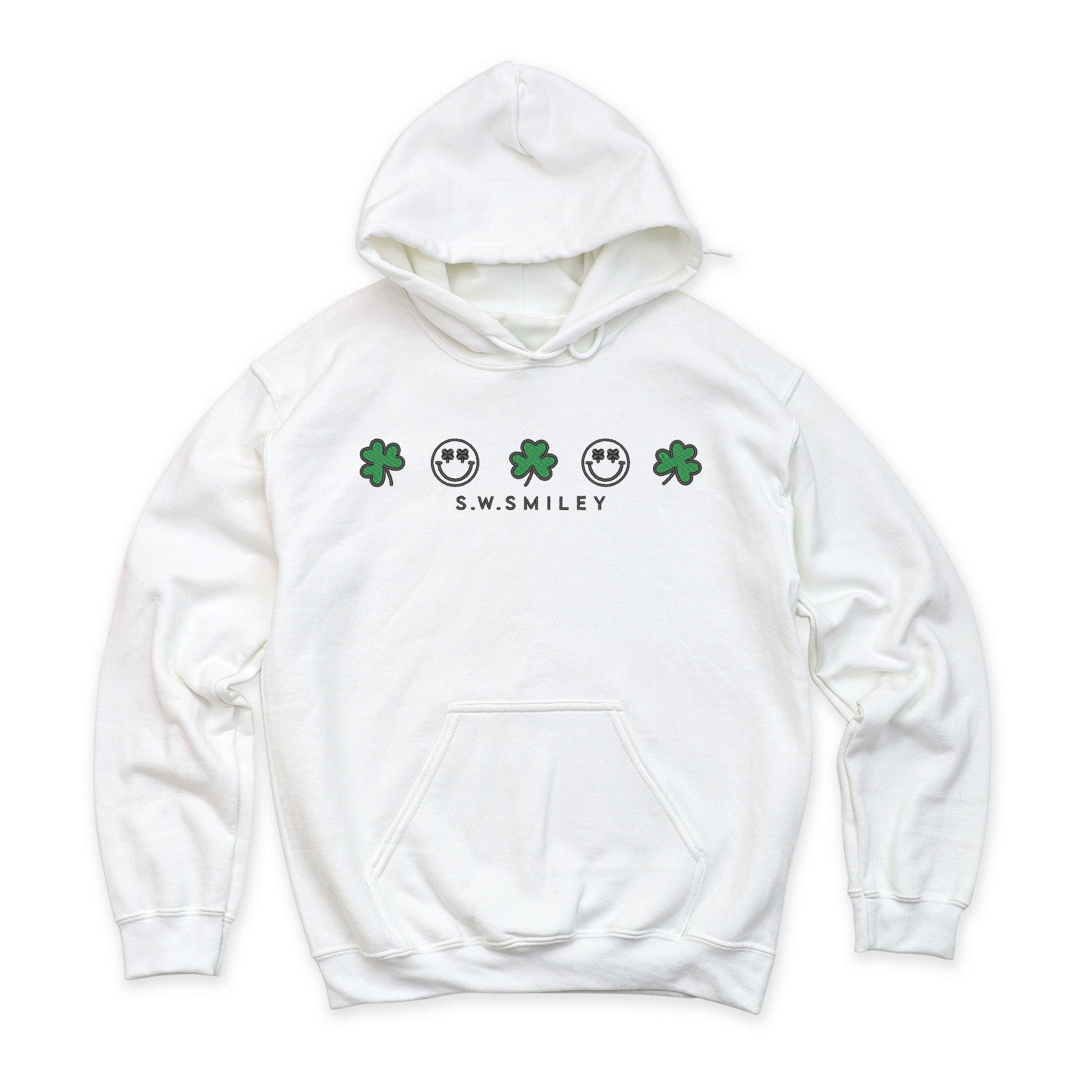 Embroidered S.W. Smiley Clovers Row - Women's Graphic Hoodie