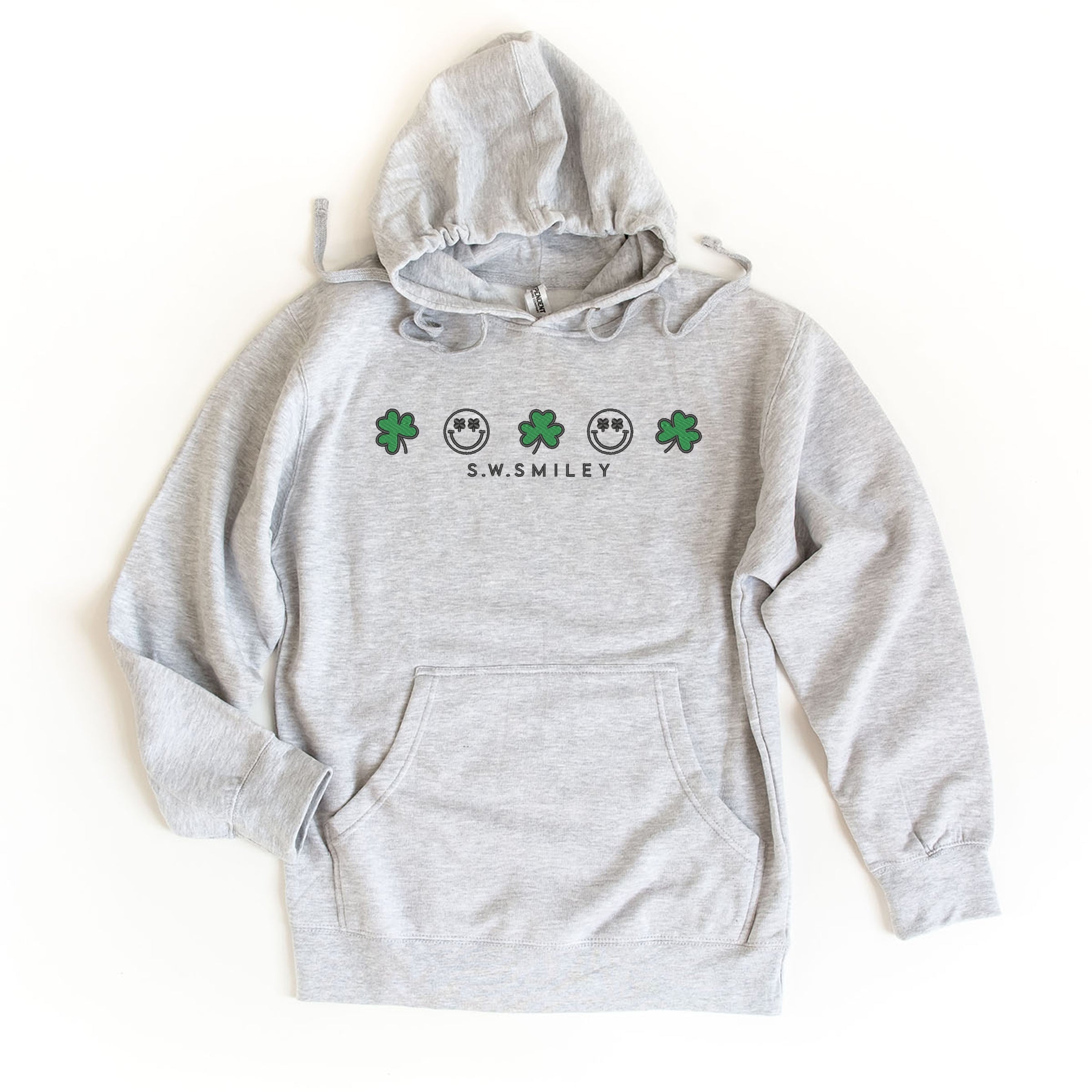 Embroidered S.W. Smiley Clovers Row - Women's Graphic Hoodie