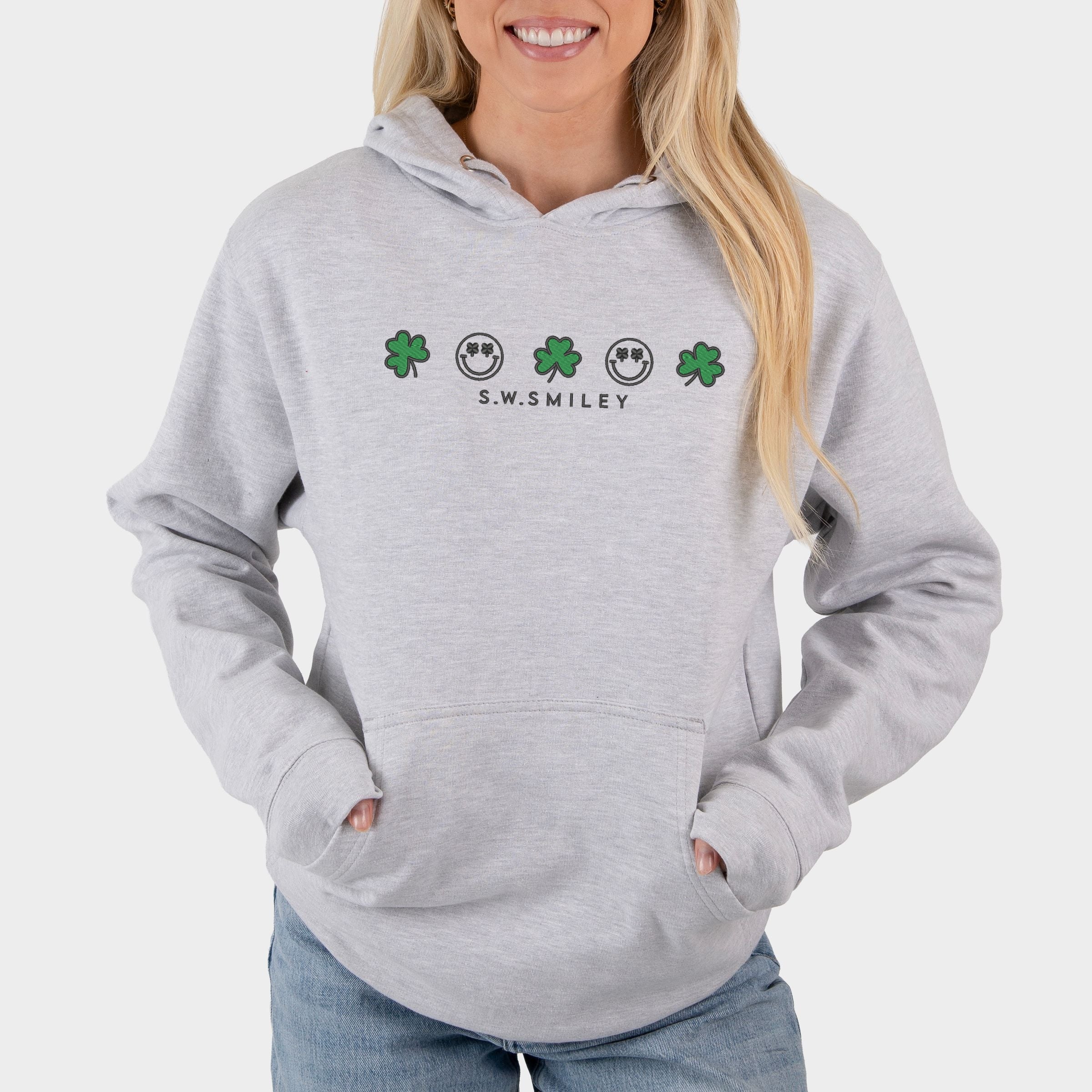 Embroidered S.W. Smiley Clovers Row - Women's Graphic Hoodie