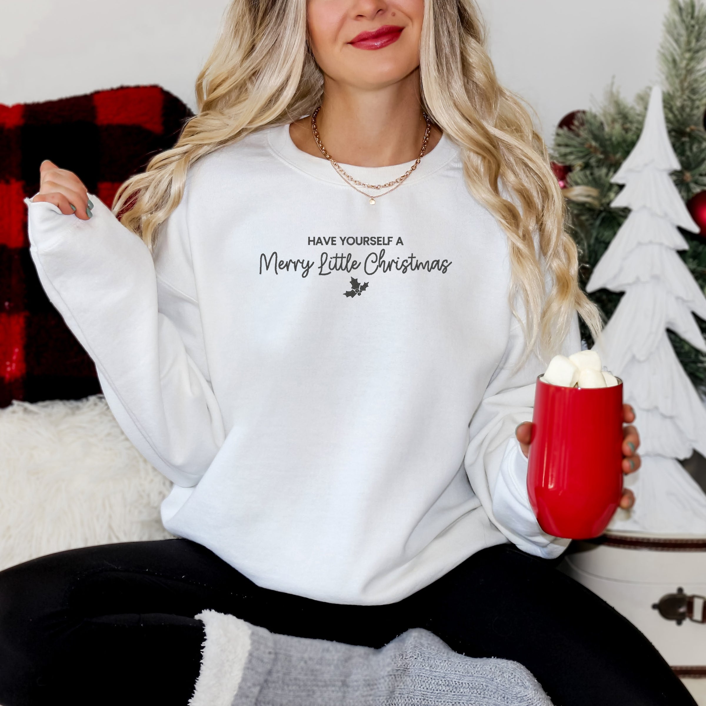 Embroidered Merry Little Christmas - Women's Graphic Sweatshirt
