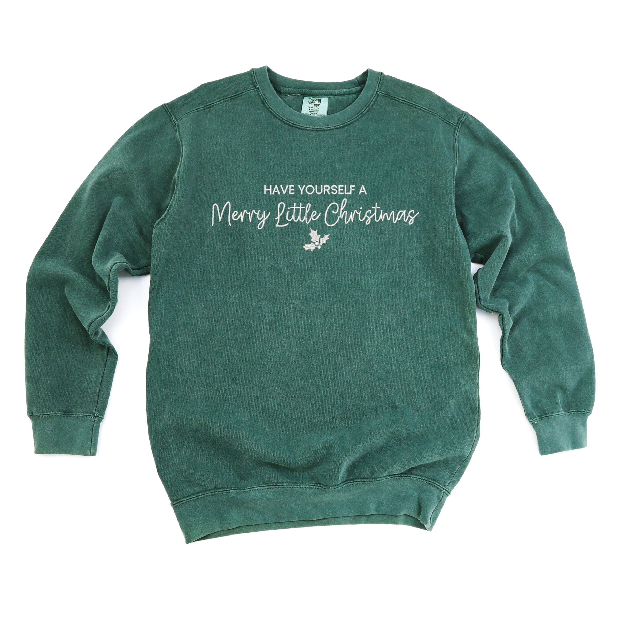 Embroidered Merry Little Christmas - Women's Garment Dyed Graphic Sweatshirt