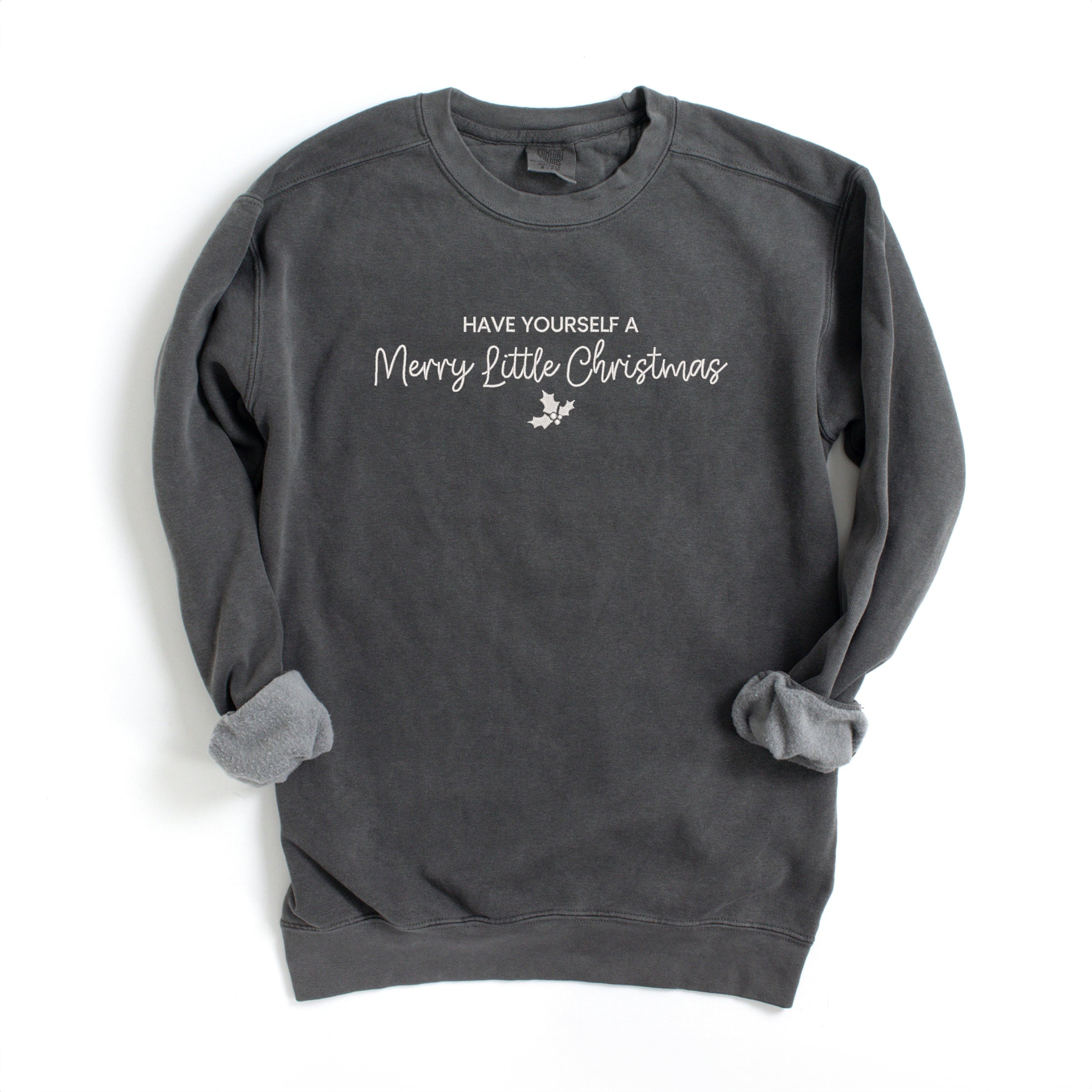 Embroidered Merry Little Christmas - Women's Garment Dyed Graphic Sweatshirt