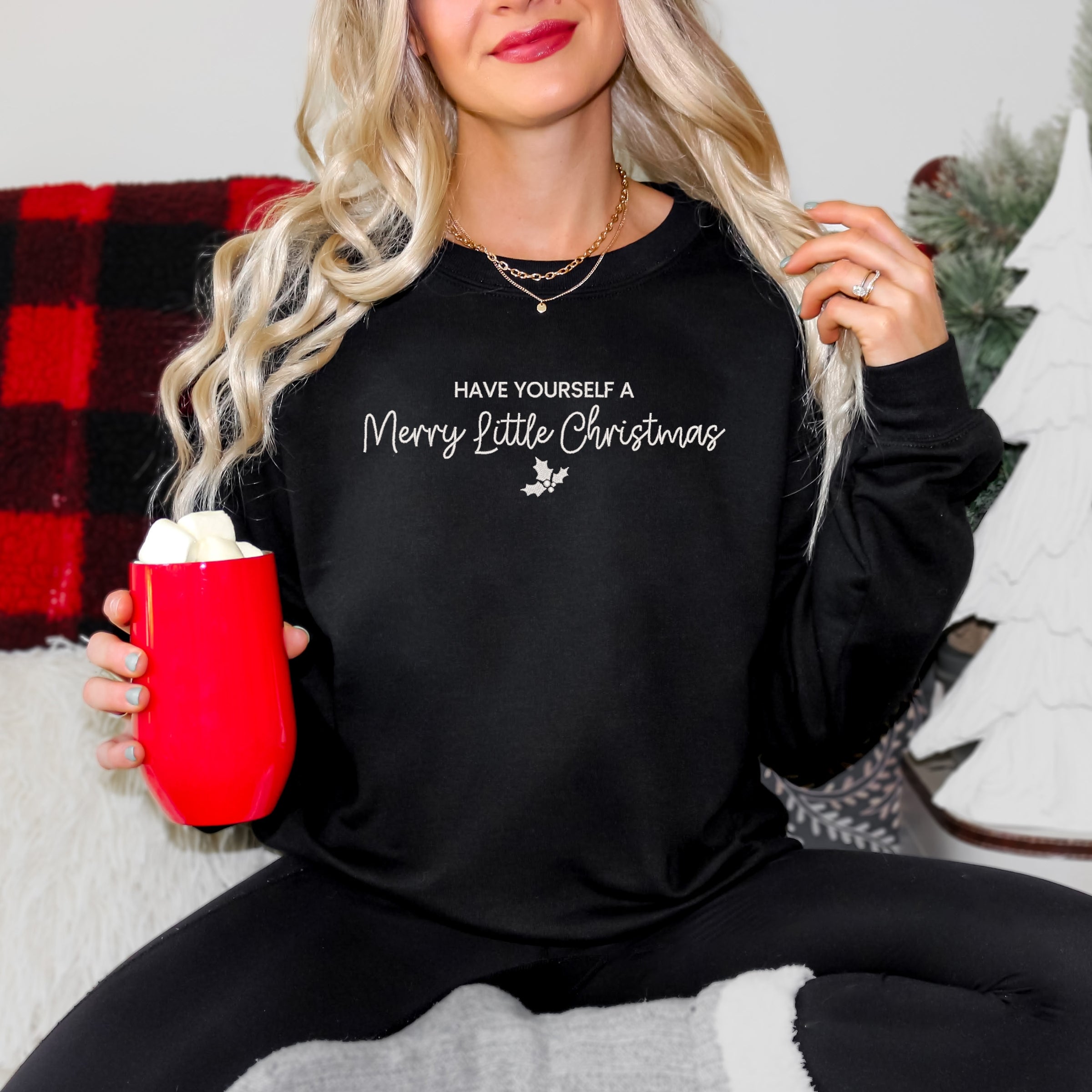 Embroidered Merry Little Christmas - Women's Graphic Sweatshirt