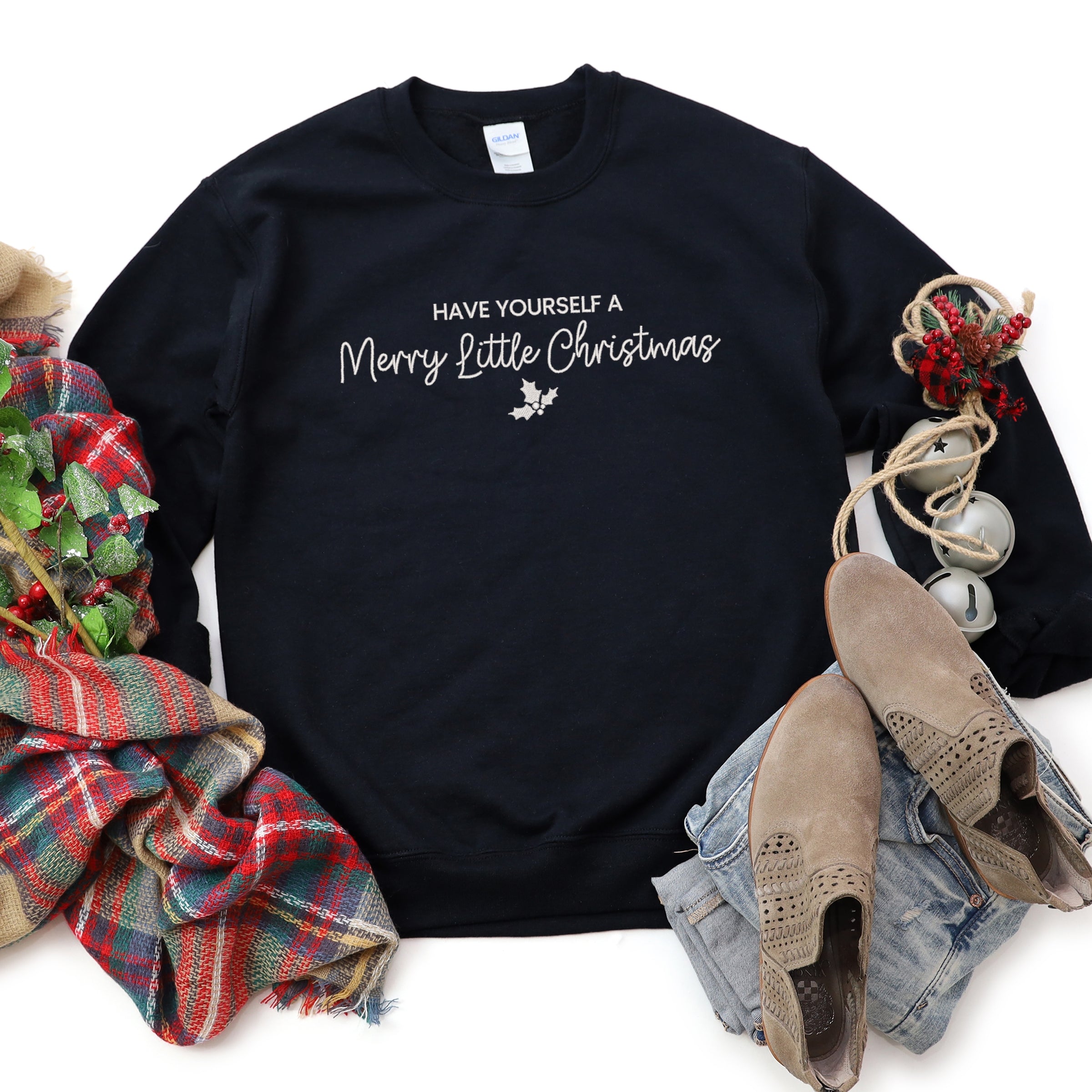 Embroidered Merry Little Christmas - Women's Graphic Sweatshirt