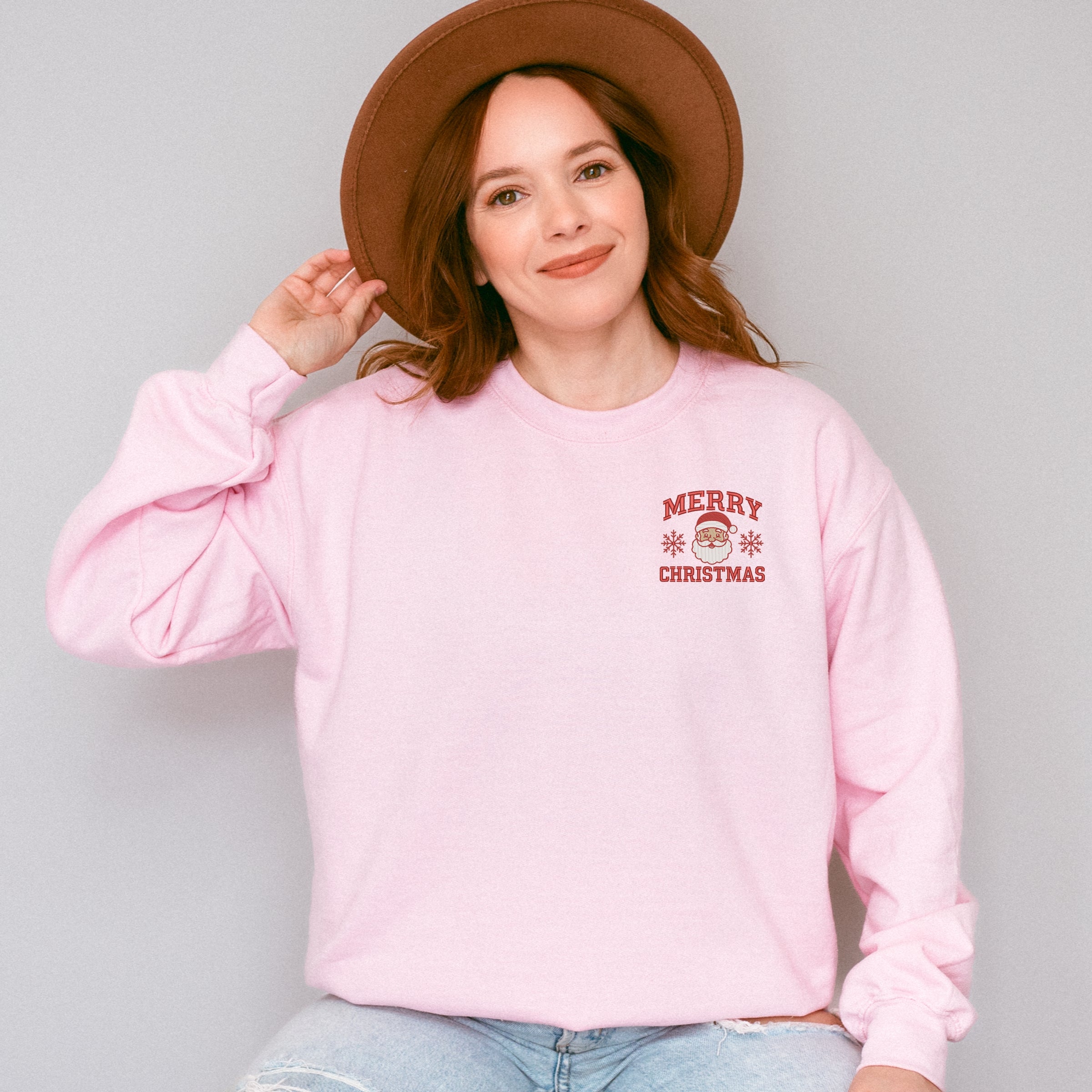 Embroidered Merry Christmas Santa Snowflake - Women's Graphic Sweatshirt