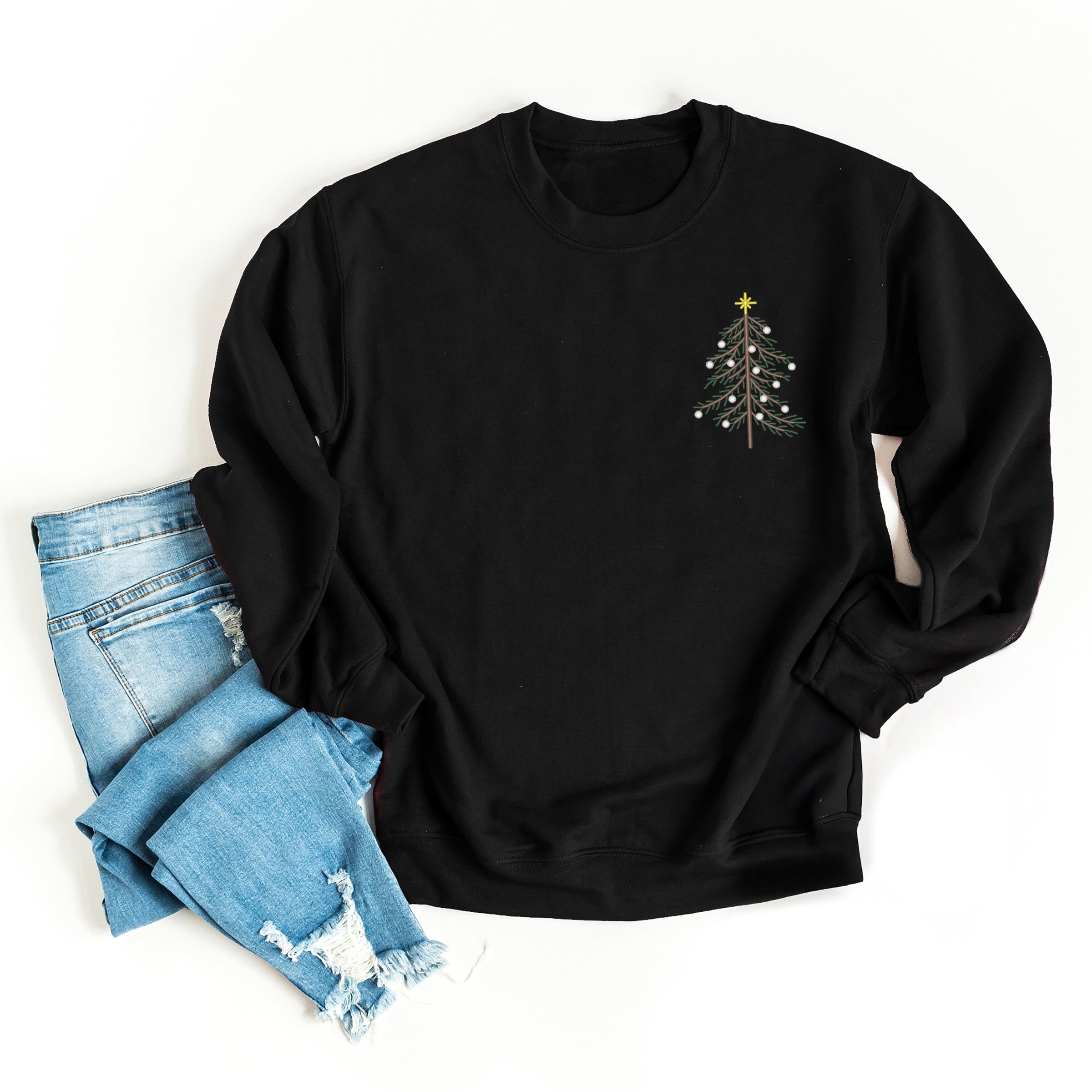 Embroidered Christmas Tree Outline - Women's Graphic Sweatshirt