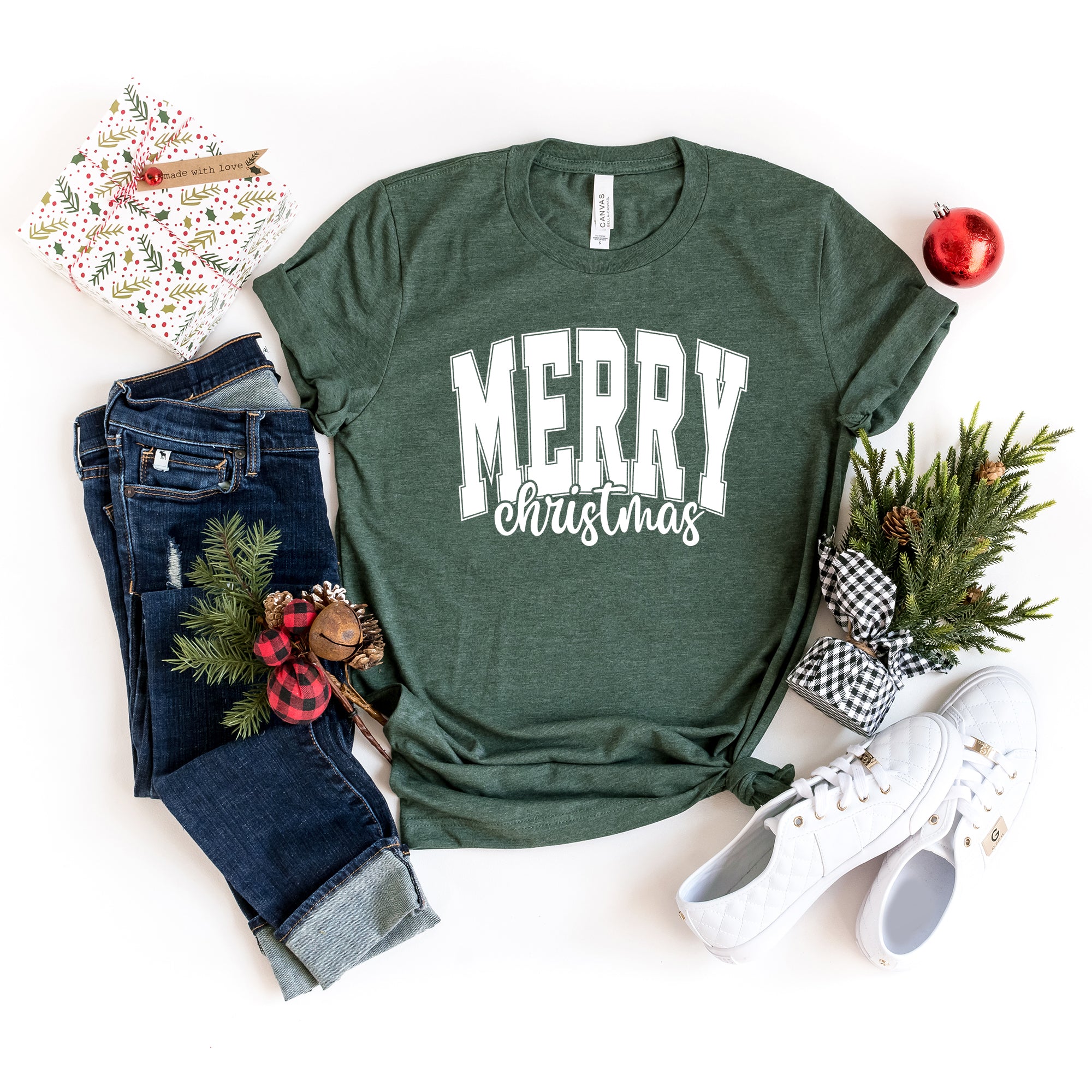 Merry Christmas Cursive Bold | Short Sleeve Crewneck