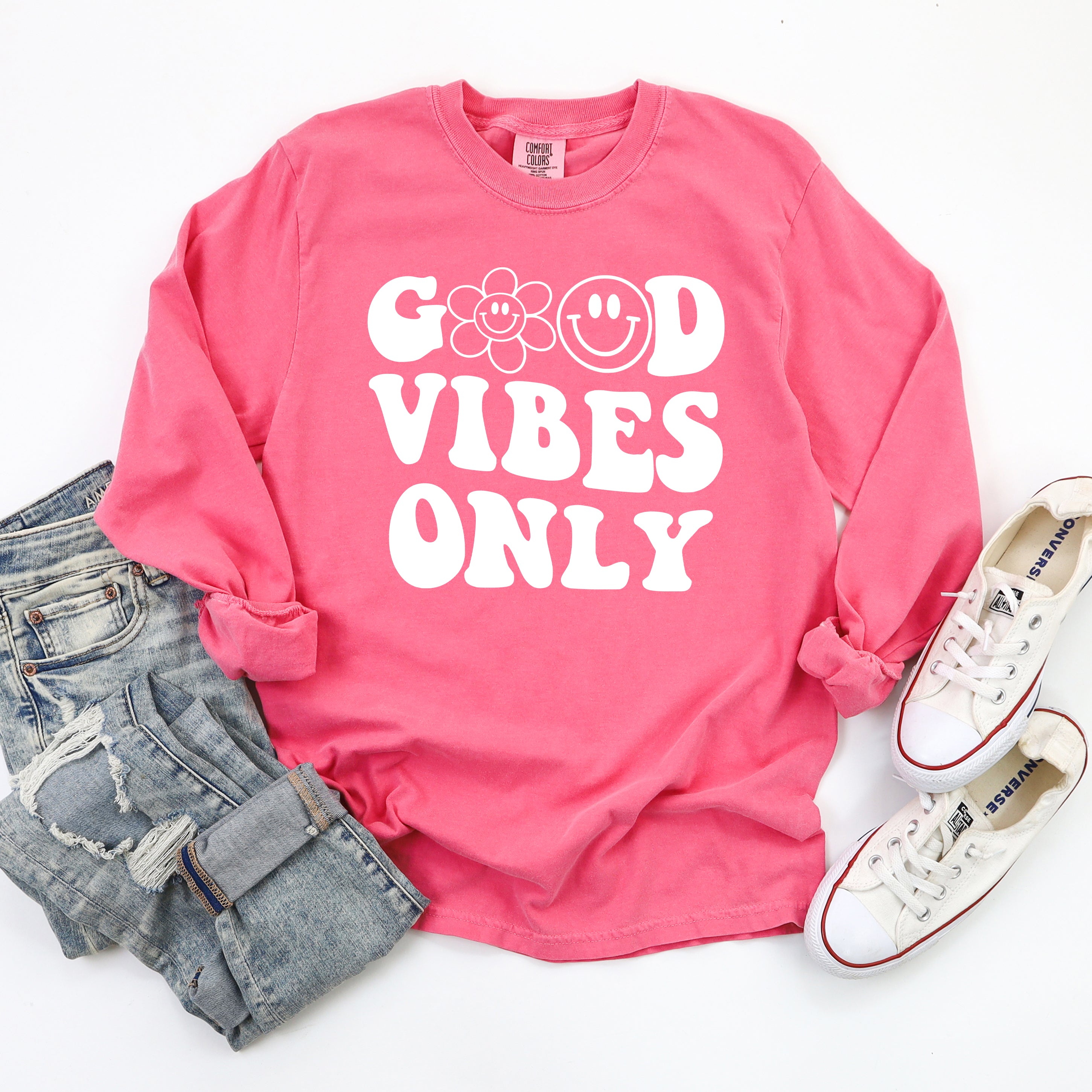 Good Vibes Only Smiley Face | Garment Dyed Long Sleeve