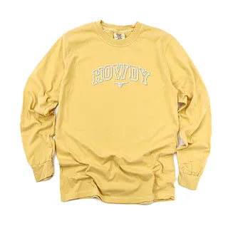 Embroidered Howdy Bull Varsity | Garment Dyed Long Sleeve