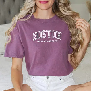 Embroidered Boston Massachusetts | Garment Dyed Short Sleeve Tee