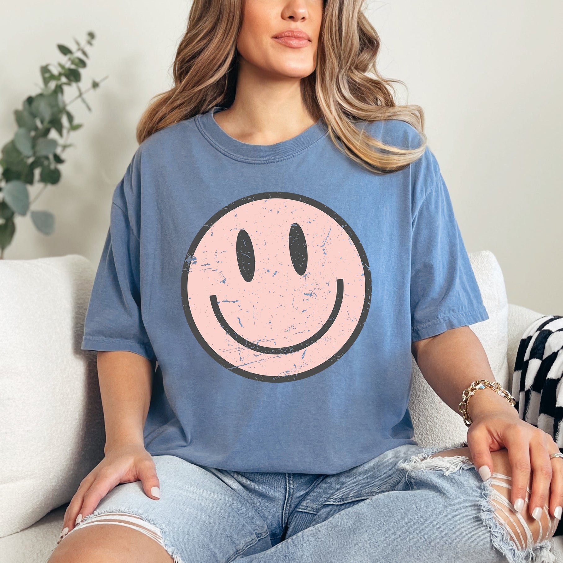 Pink Smiley Face Grunge | Garment Dyed Tee