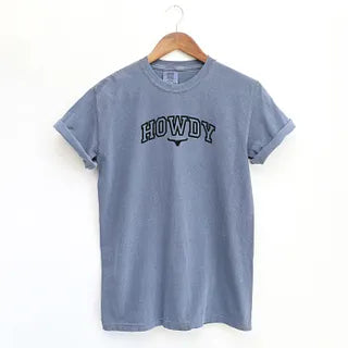 Embroidered Howdy Bull Varsity | Garment Dyed Tee
