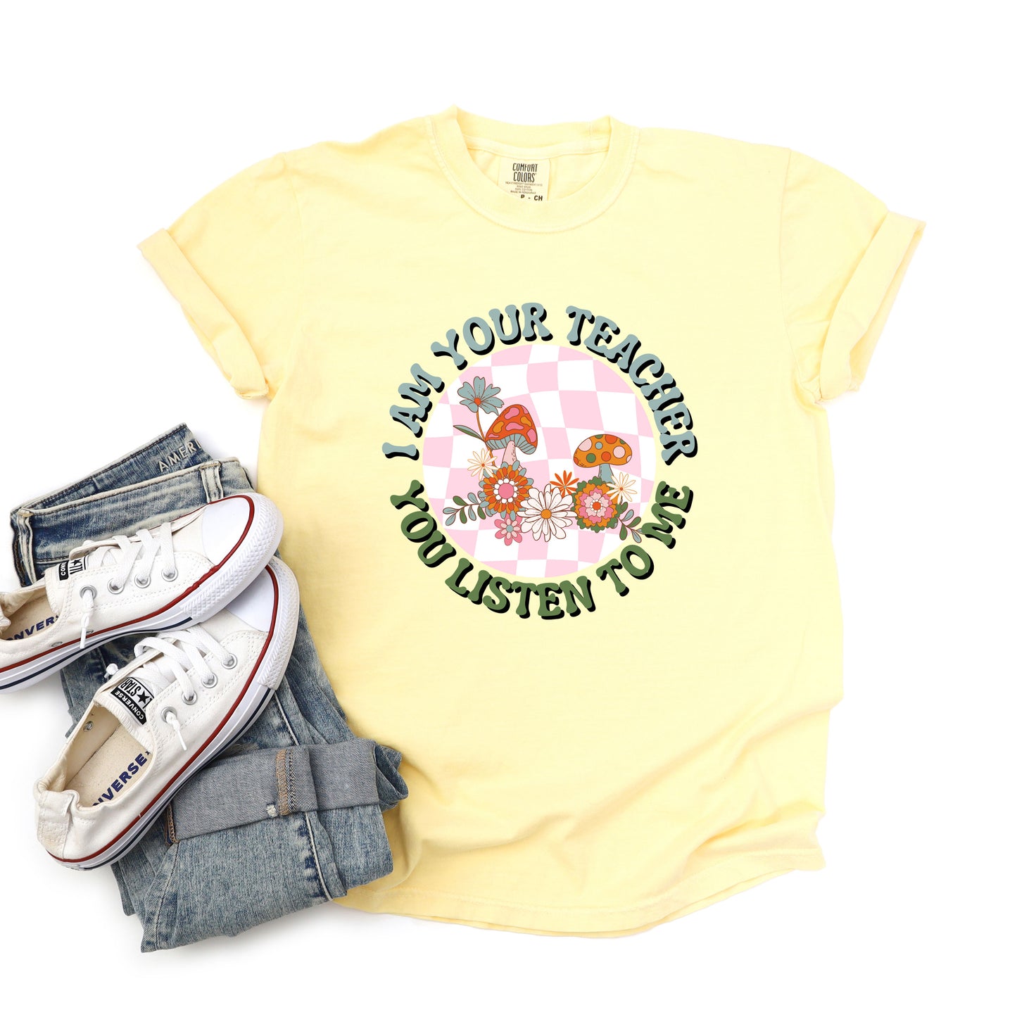 I Am Your Teacher Pink Checkered | Garment Dyed Short Sleeve Tee