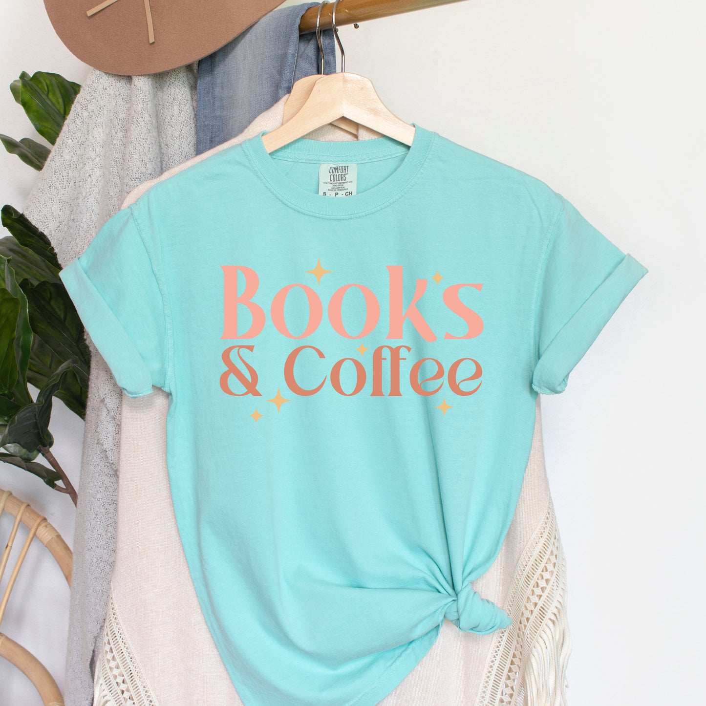 Books And Coffee Stars | Garment Dyed Short Sleeve Tee