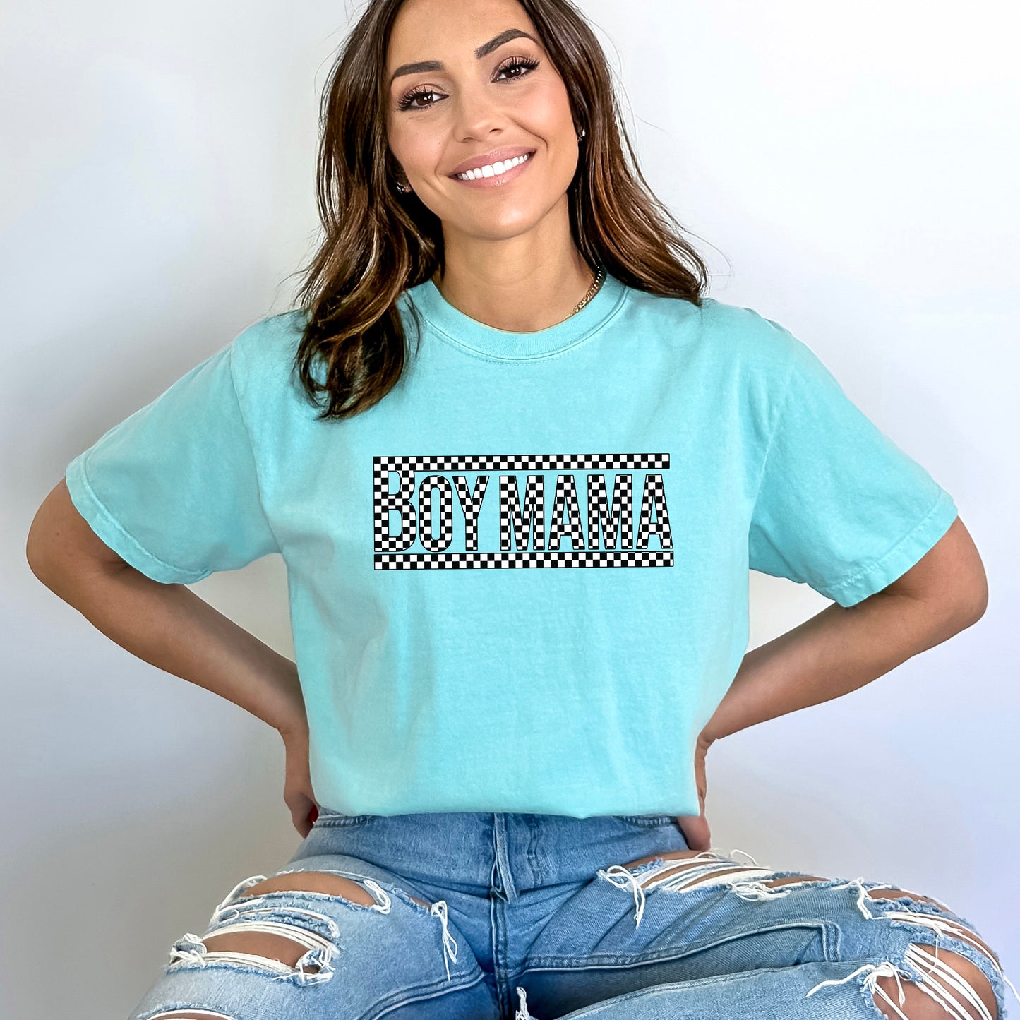 Boy Mama Checkered Box | Garment Dyed Short Sleeve Tee