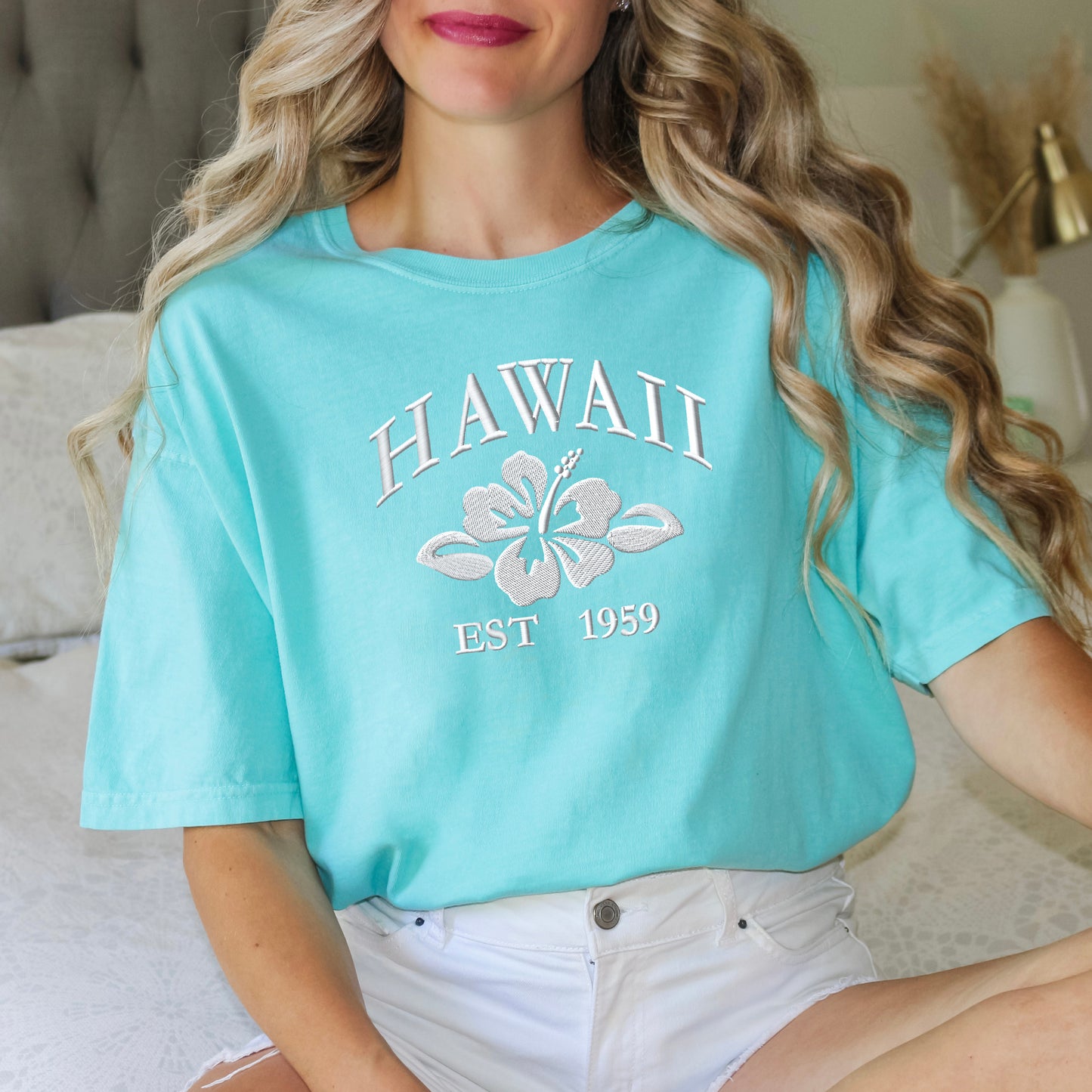 Embroidered Hawaii Flower | Garment Dyed Short Sleeve Tee