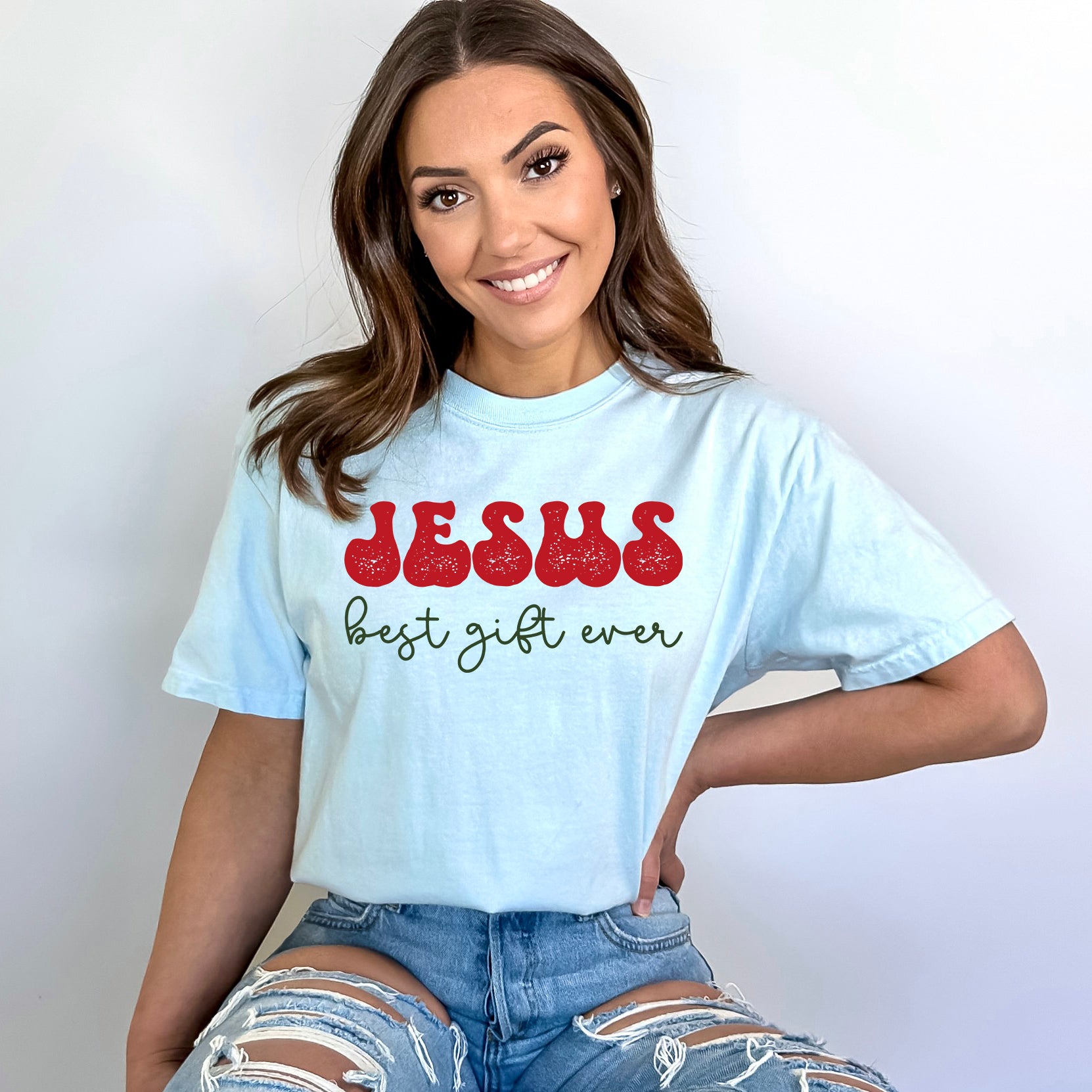 Jesus Best Gift Ever Cursive  | Garment Dyed Tee