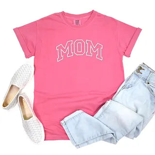 Embroidered Mom Varsity Outline | Garment Dyed Short Sleeve Tee
