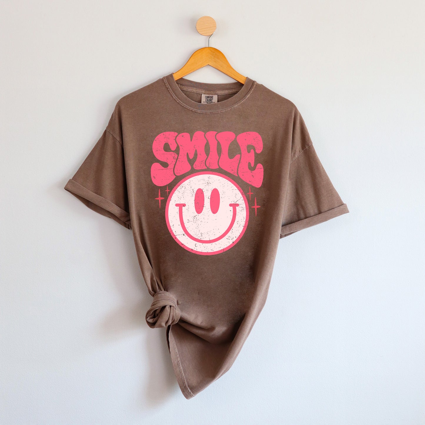 Pink Distressed Smiley | Garment Dyed Tee