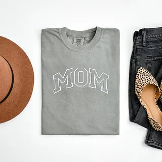 Embroidered Mom Varsity Outline | Garment Dyed Short Sleeve Tee