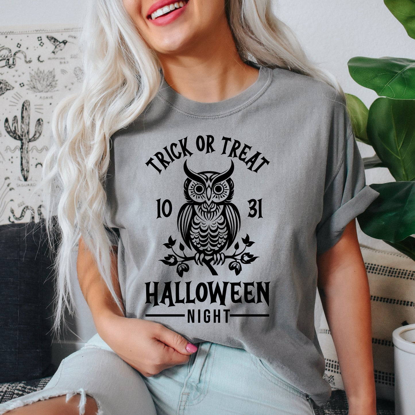 Trick Or Treat Owl | Garment Dyed Short Sleeve Tee