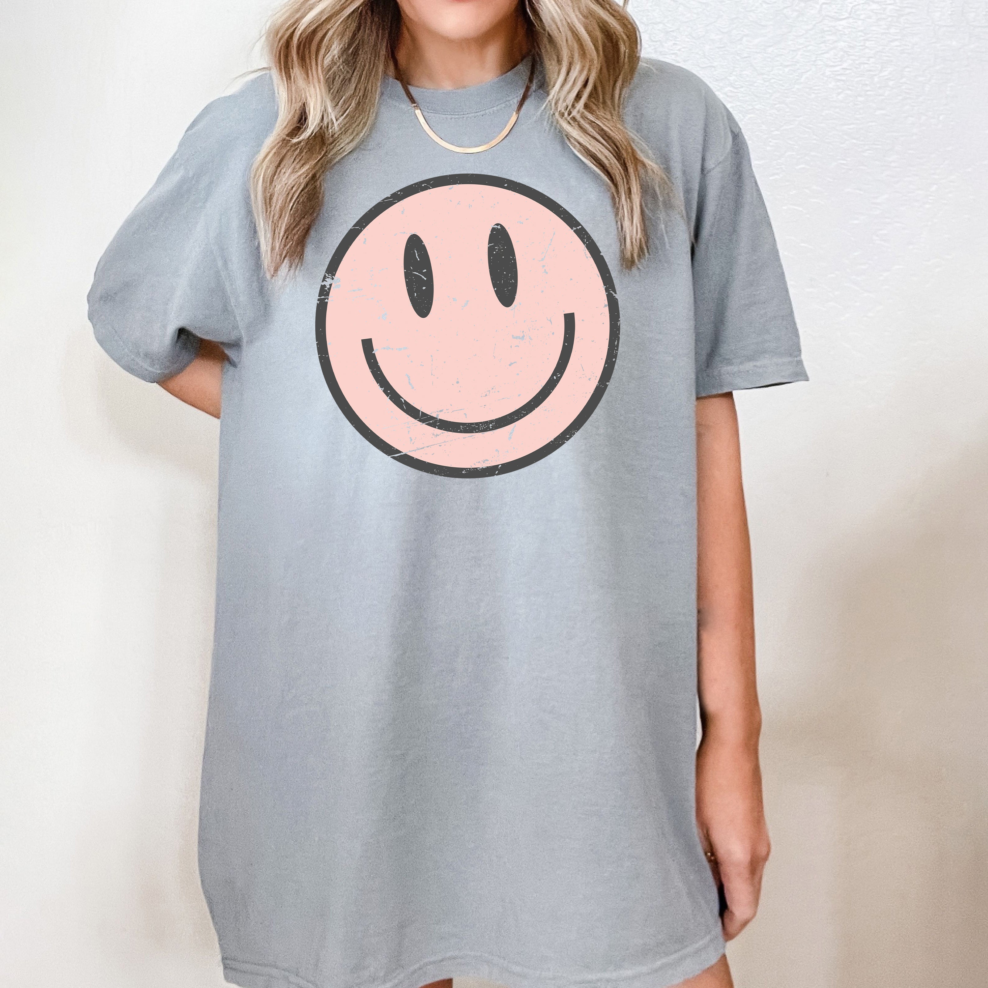 Pink Smiley Face Grunge | Garment Dyed Tee