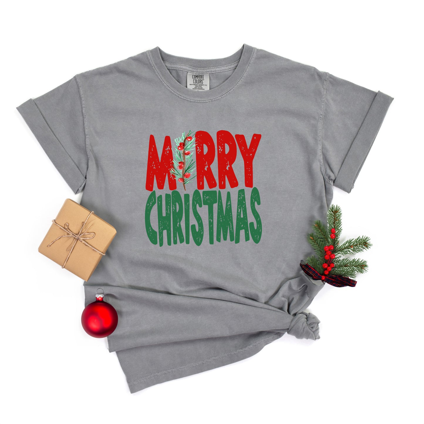 Red and Green Merry Christmas | Garment Dyed Tee