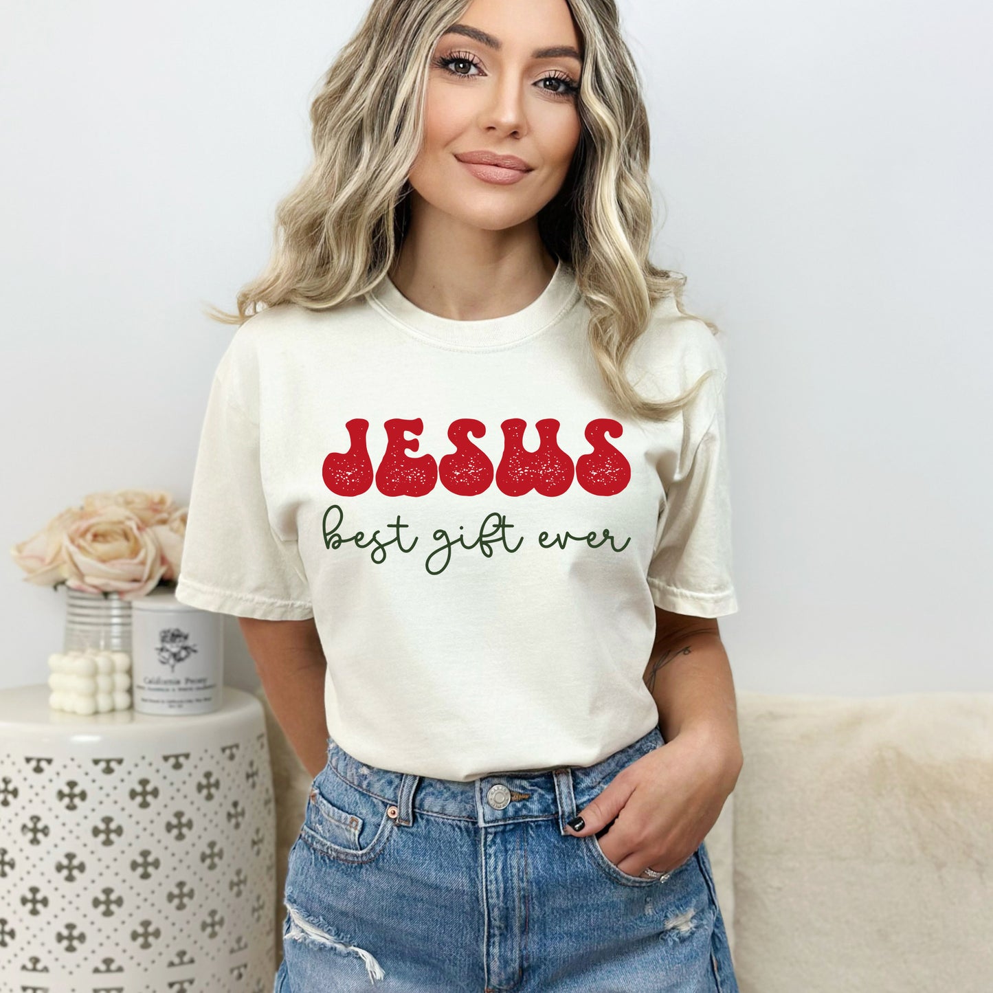 Jesus Best Gift Ever Cursive | Garment Dyed Tee