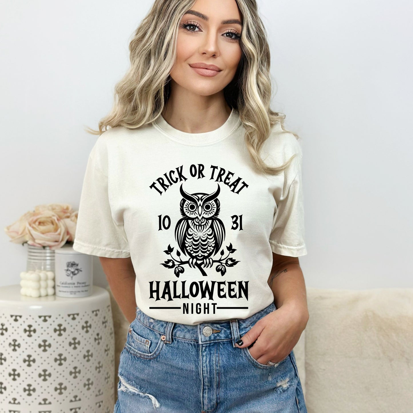 Trick Or Treat Owl | Garment Dyed Short Sleeve Tee