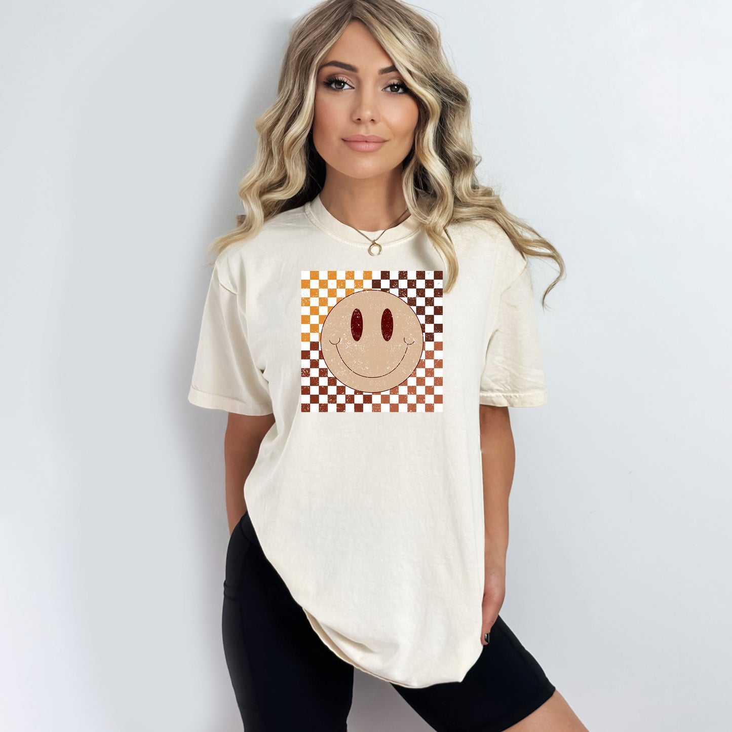 Fall Checkered Smiley | Garment Dyed Tee