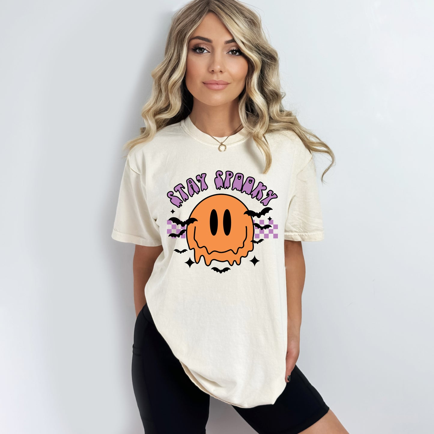 Stay Spooky Smiley Bats | Garment Dyed Short Sleeve Tee