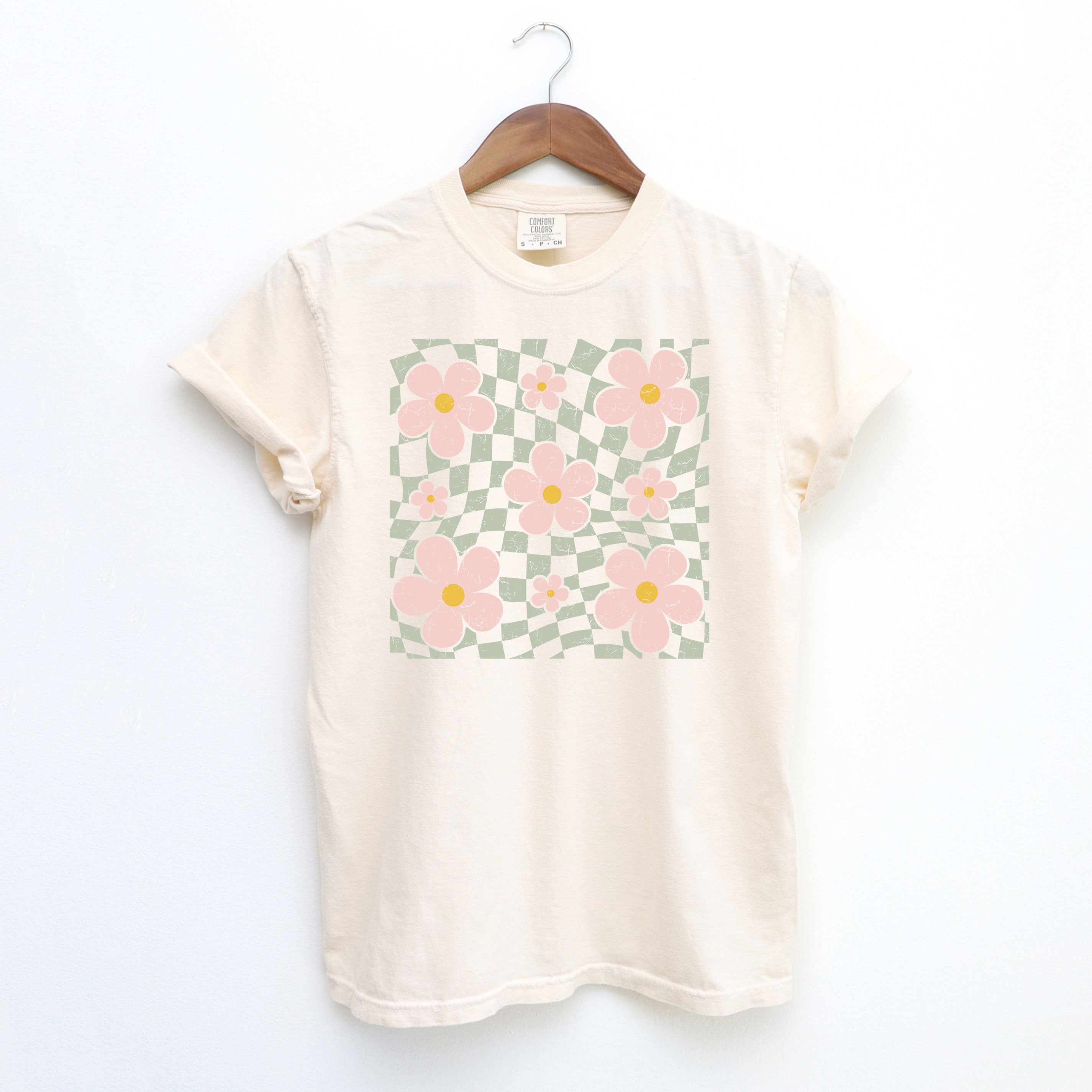 Wavy Checkered Flowers | Garment Dyed Tee