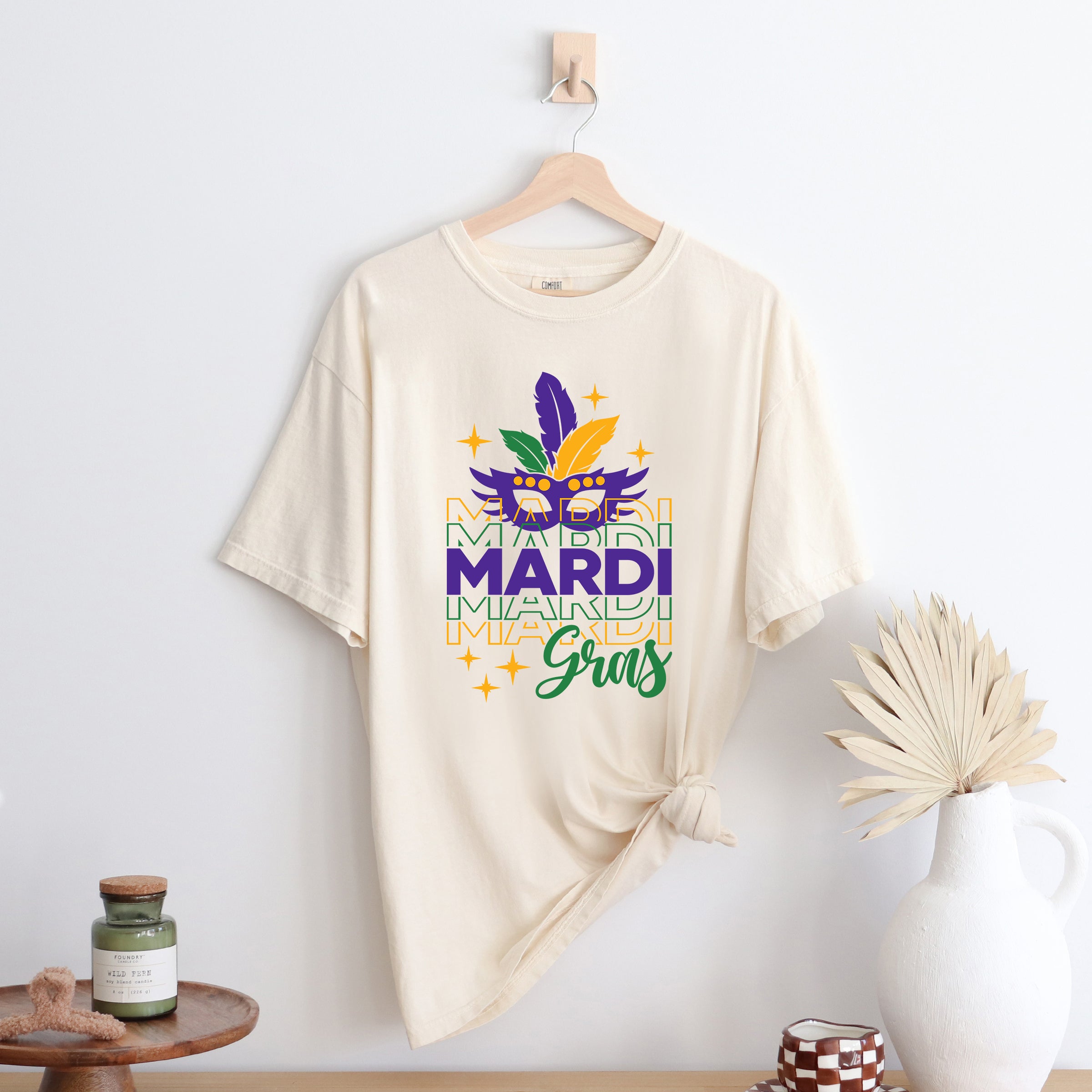 Mardi Gras Mask Sparkle | Garment Dyed Short Sleeve Tee