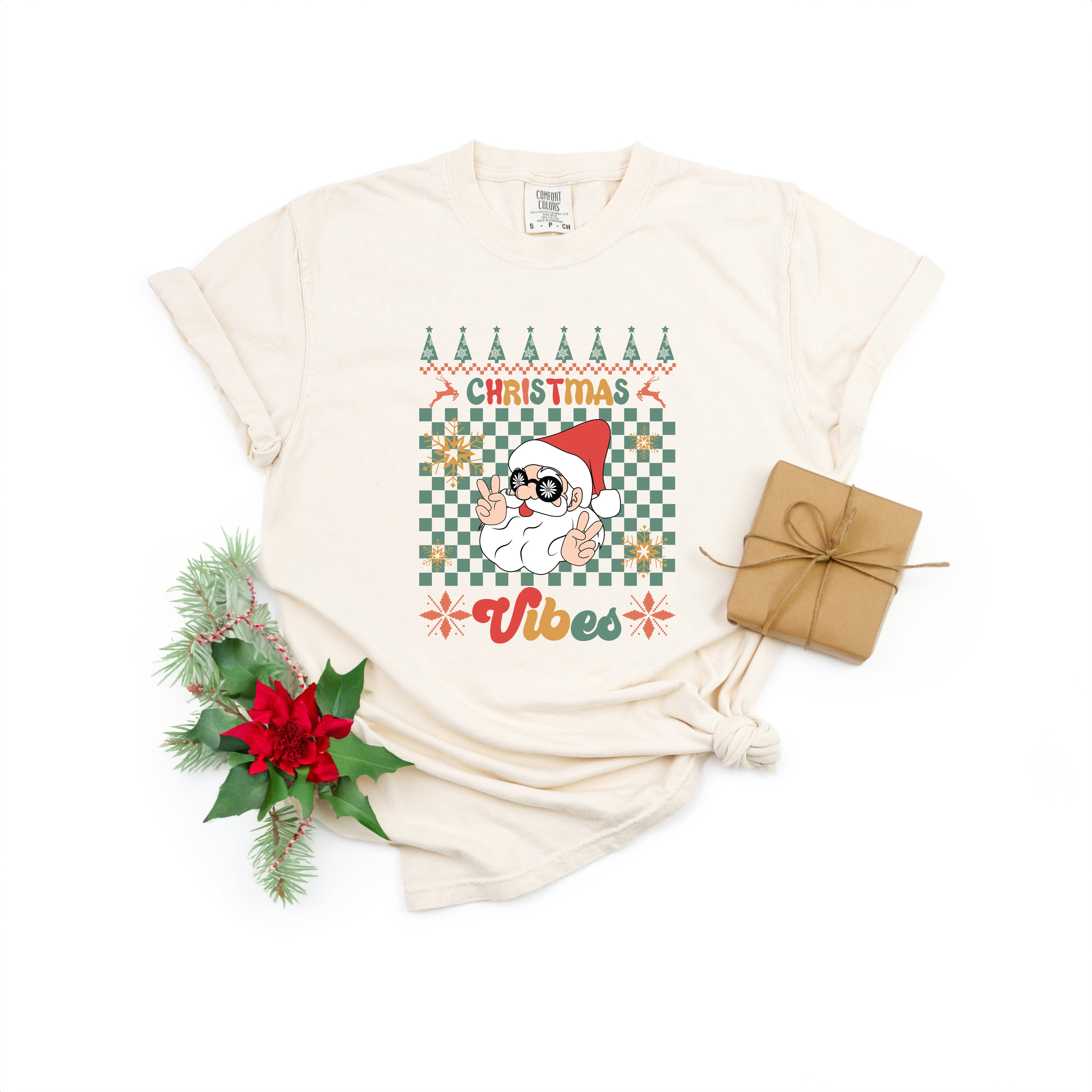 Christmas Vibes Peace Sign | Garment Dyed Tee