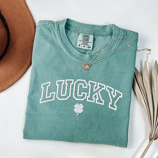 Embroidered Lucky Varsity Clover | Garment Dyed Short Sleeve Tee