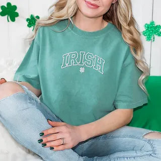 Embroidered Irish Varsity Clover | Garment Dyed Short Sleeve Tee