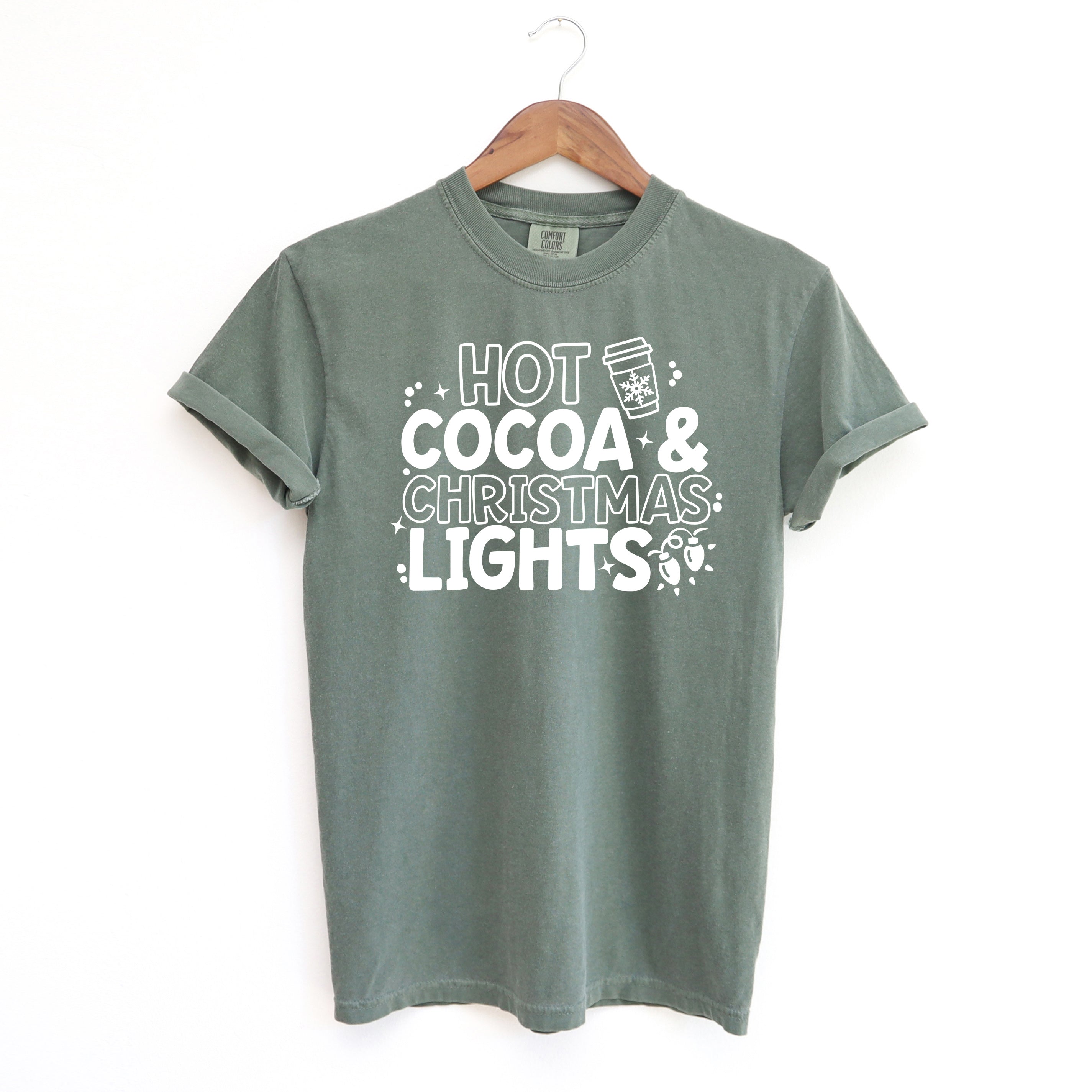 Hot Cocoa and Christmas Lights | Garment Dyed Tee