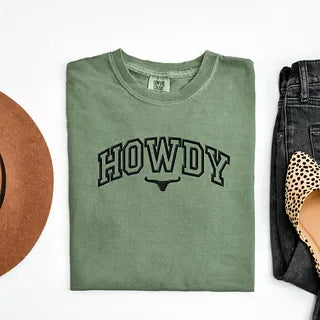 Embroidered Howdy Bull Varsity | Garment Dyed Tee