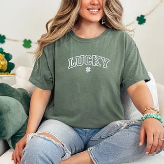 Embroidered Lucky Varsity Clover | Garment Dyed Short Sleeve Tee