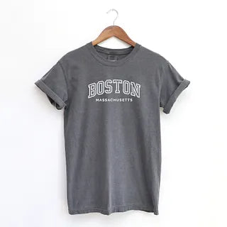 Embroidered Boston Massachusetts | Garment Dyed Short Sleeve Tee