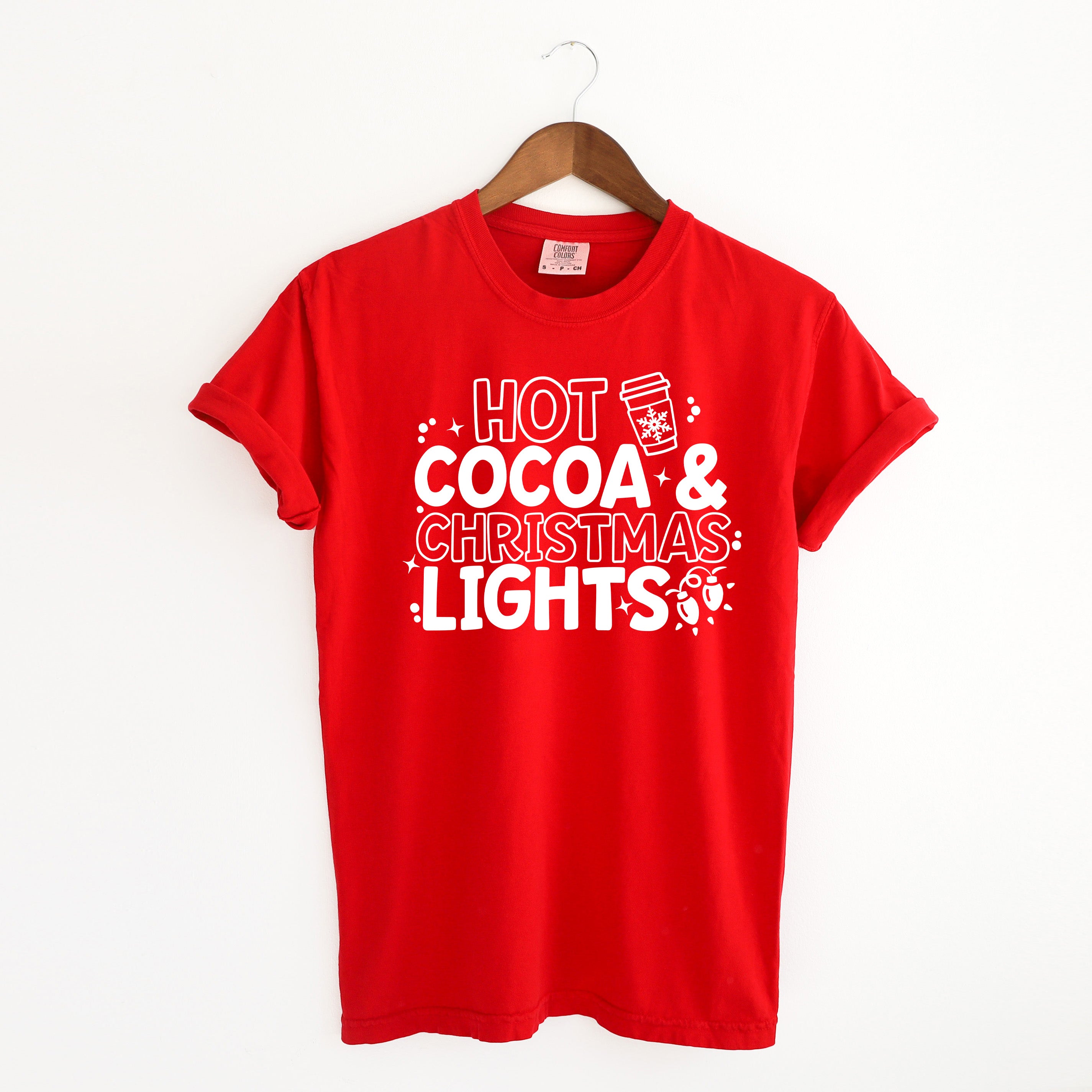 Hot Cocoa and Christmas Lights | Garment Dyed Tee