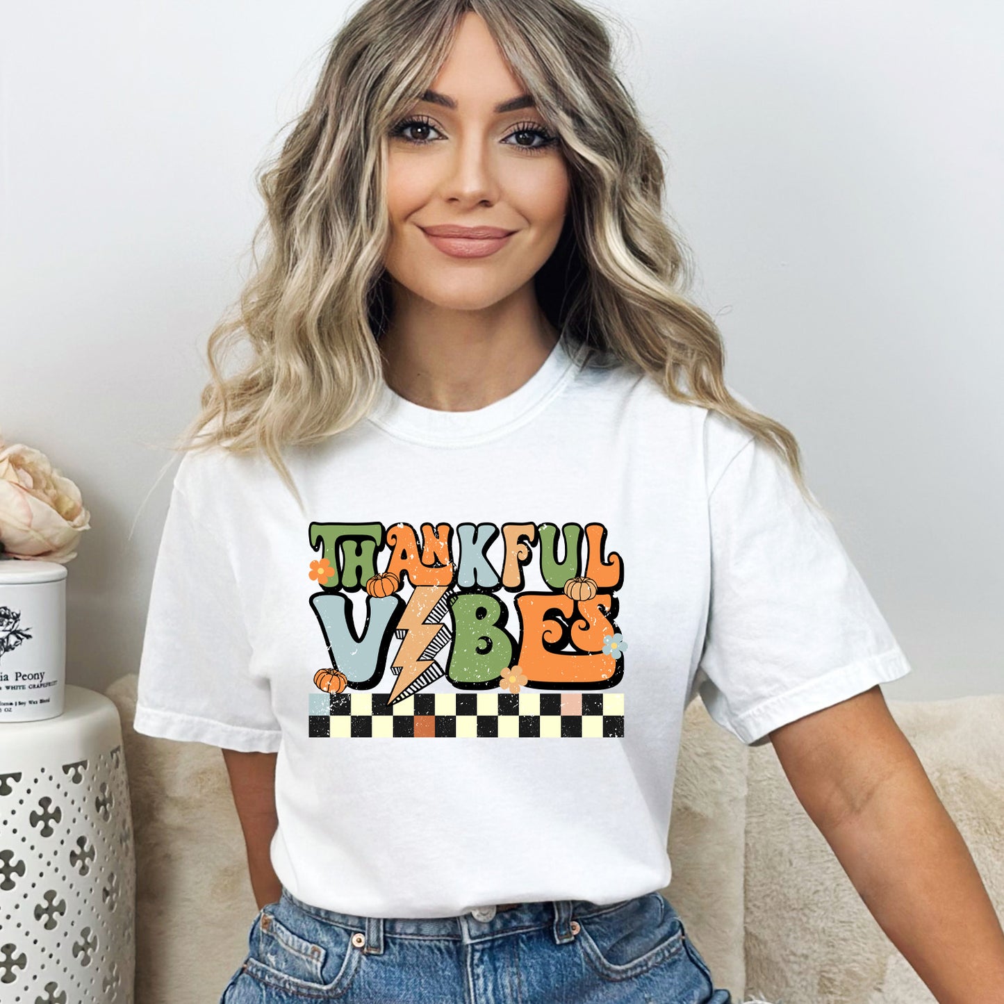 Thankful Vibes Checkered | Garment Dyed Tee
