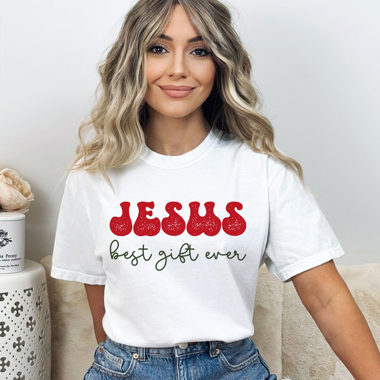 Jesus Best Gift Ever Cursive  | Garment Dyed Tee