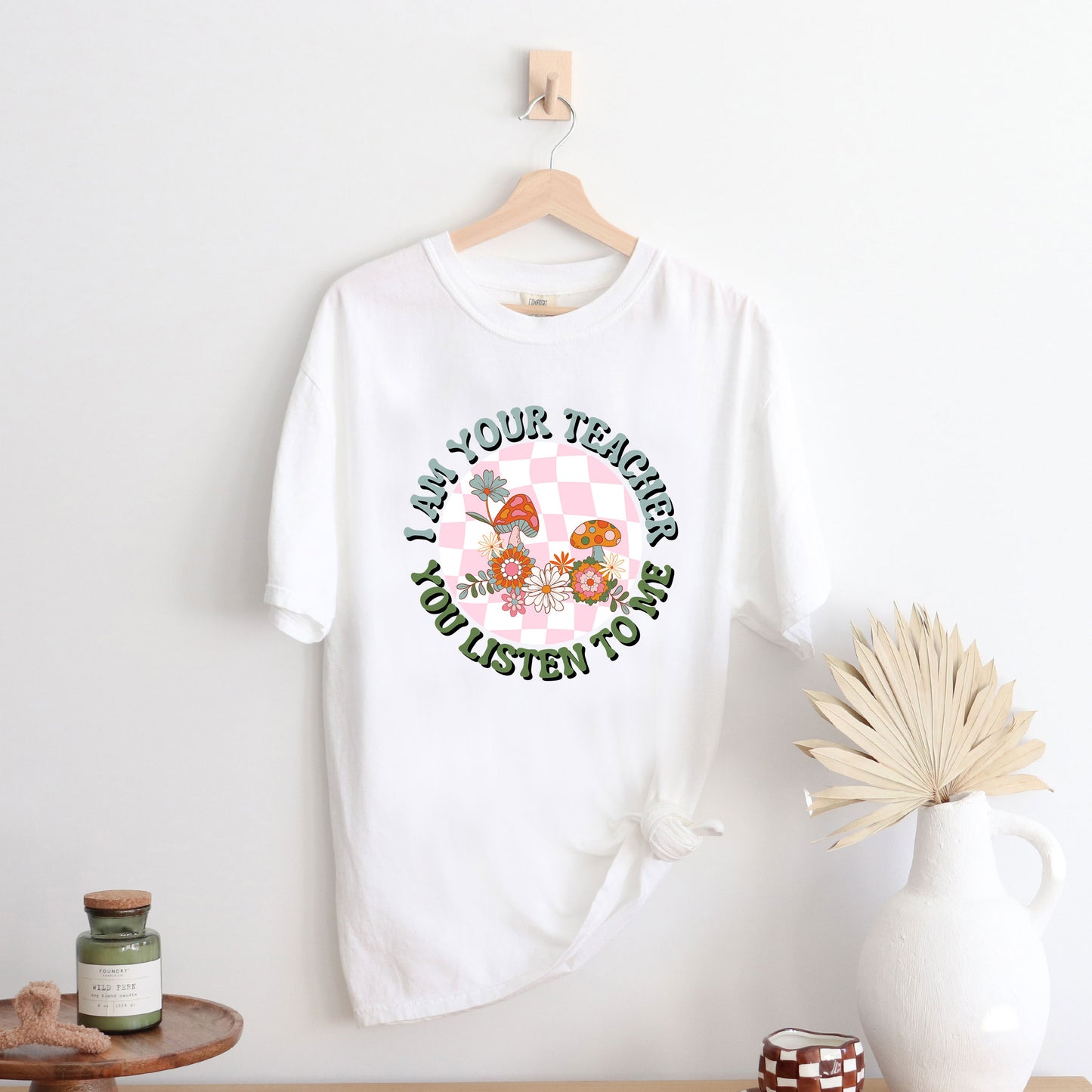 I Am Your Teacher Pink Checkered | Garment Dyed Short Sleeve Tee