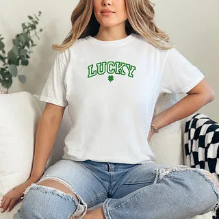Embroidered Lucky Varsity Clover | Garment Dyed Short Sleeve Tee